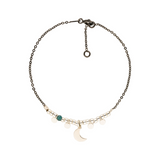 Schickes Mond Armband aus 925 Silber und geschwärztem 925 Silber mit Halbmond Anhänger und geschliffenem Apatit Edelstein. 15 - 17 cm lang.