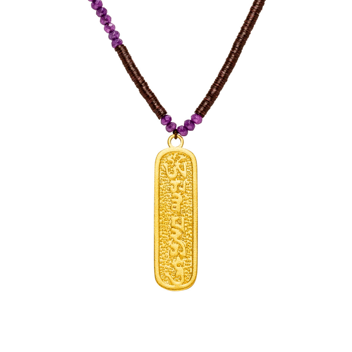 Mantra Kette Om Mani Padme Hum aus 925 Silber vergoldet.