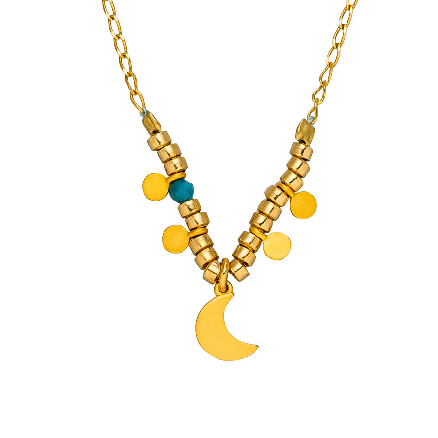 Mond Kette aus 925er Silber vergoldet mit Halbmond Anhänger und Apatit Edelstein.