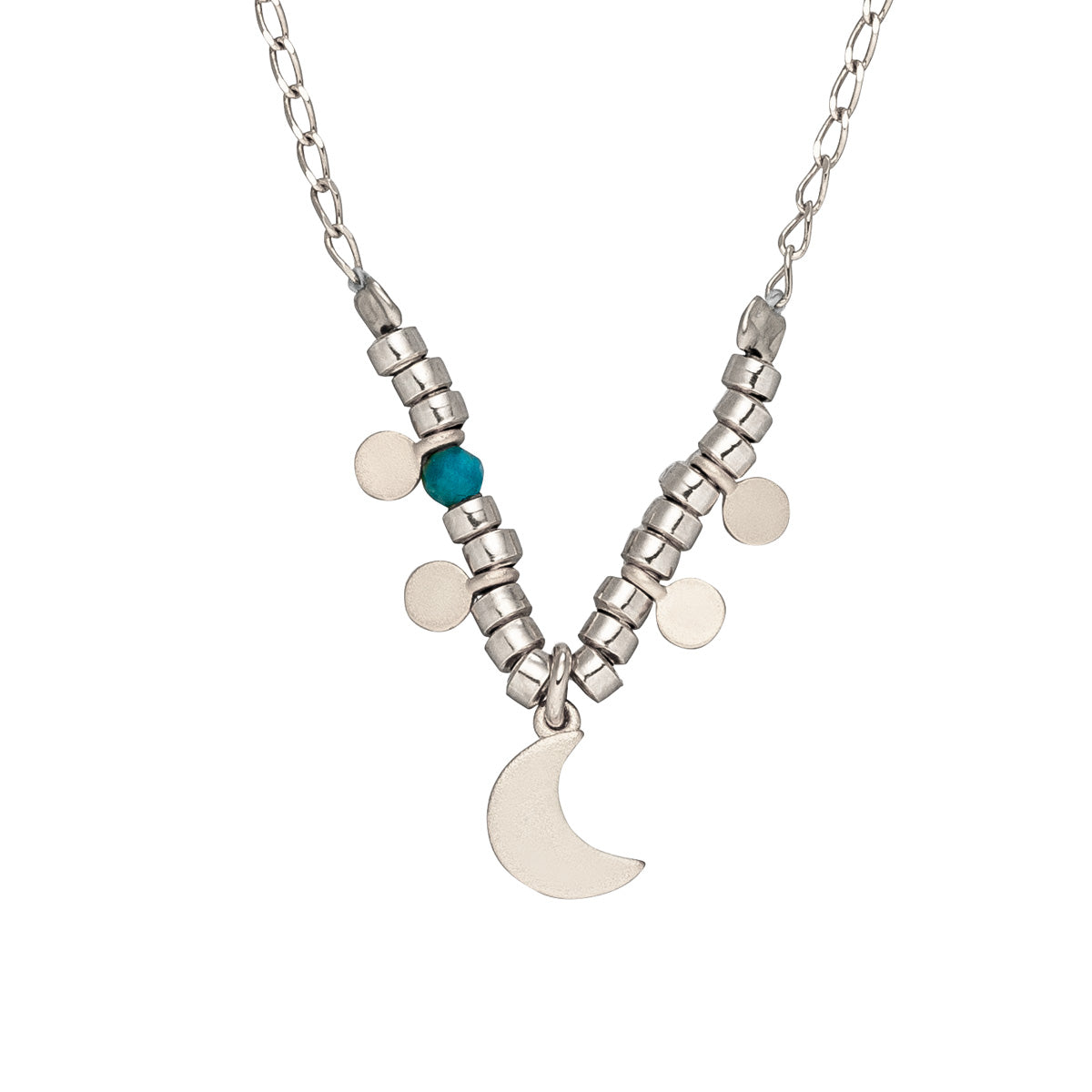 Zauberhafte Mond Kette mit Halbmond Anhänger und Edelstein in 925 Sterllingsilber.