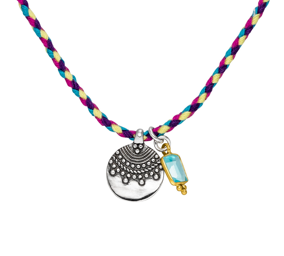 Choker Halskette mit 925er Münze Anhänger und Aquamarin Edelstein.