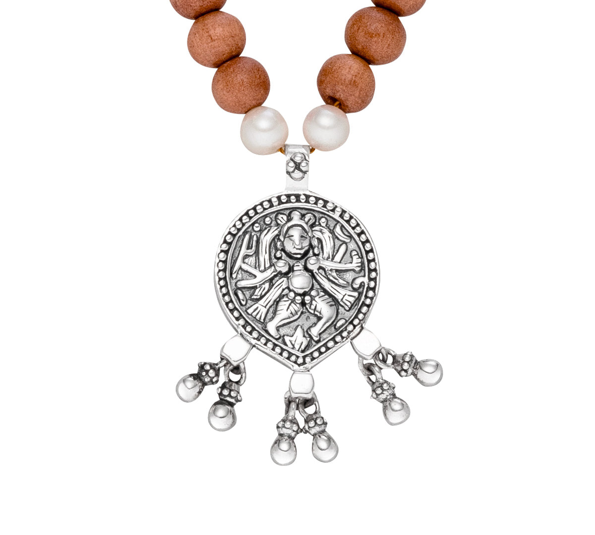 Shiva Kette aus 925 Sterling Silber mit Sandelholz Perlen.