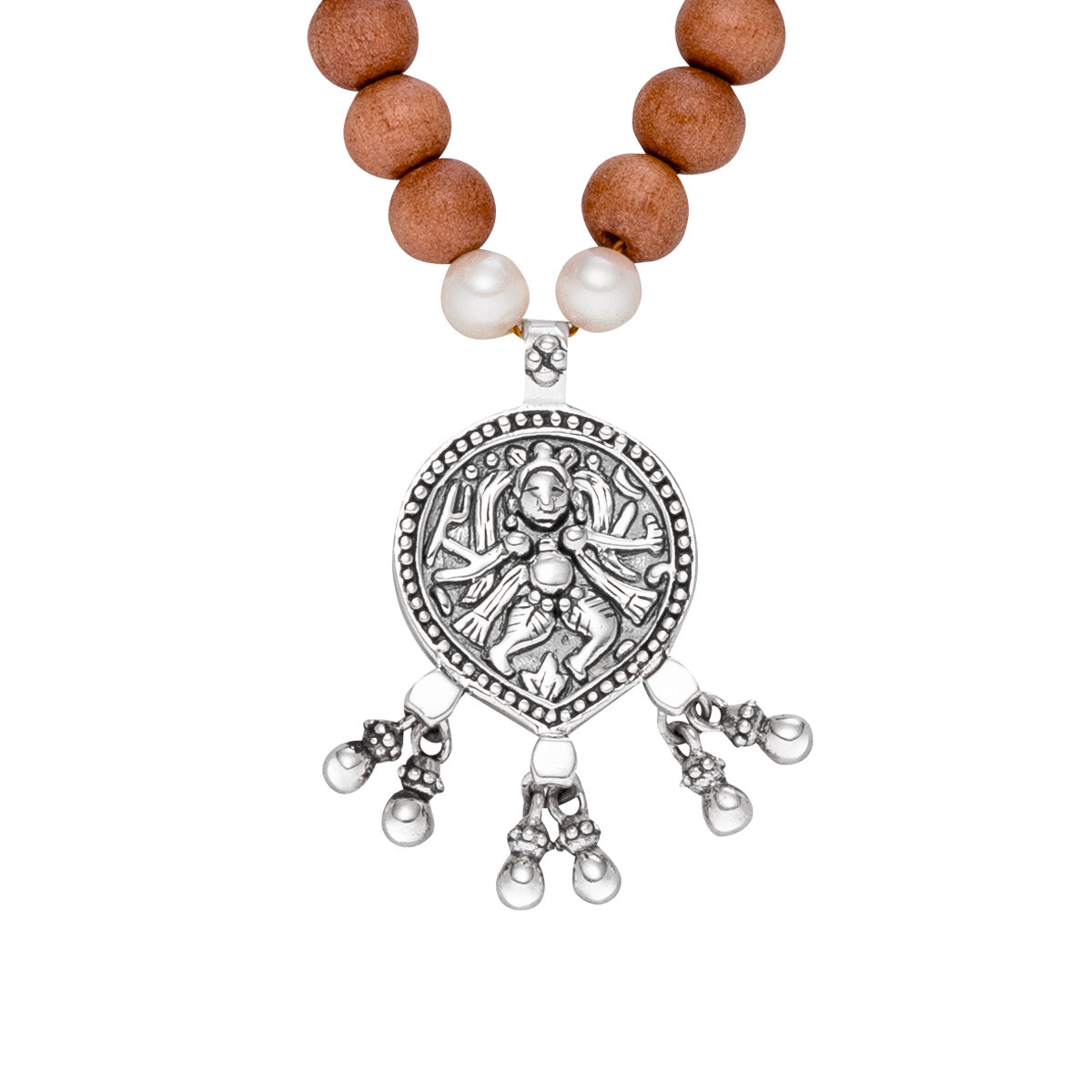 Shiva Kette aus 925 Sterling Silber mit Sandelholz Perlen.