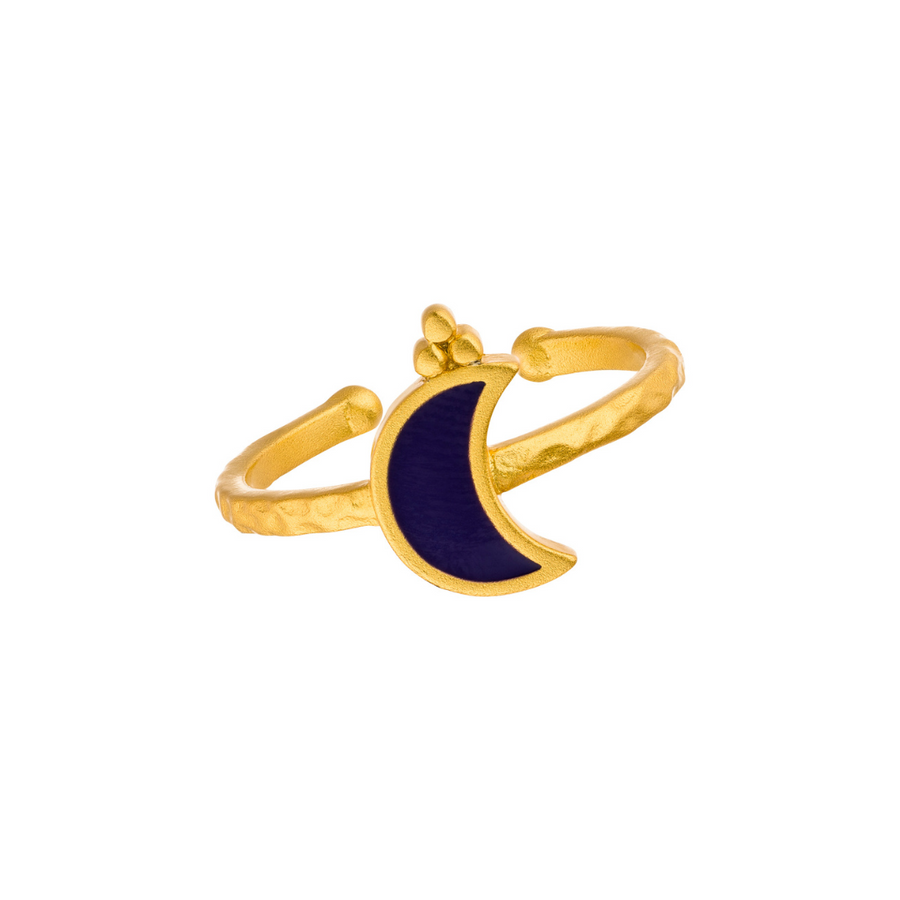 Mond Ring aus 925er Silber vergoldet mit blauem Halbmond.
