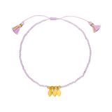 Fußkette Perlen mit Lavendelquarz und Citrin mit verstellbarem Verschluss und goldenen Anhängern.