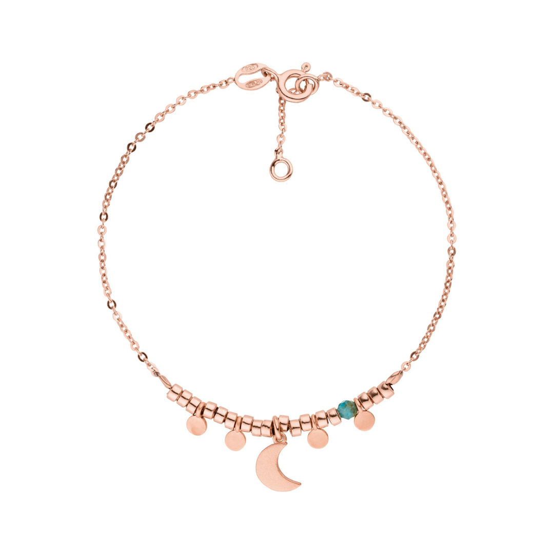 Mond Armband aus 925 Silber 18K Rosévergoldet mit Halbmond Anhänger und kleinen Sonnen. Mit Verlängerungskette.