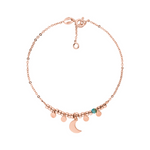 Mond Armband aus 925 Silber 18K Rosévergoldet mit Halbmond Anhänger und kleinen Sonnen. Mit Verlängerungskette.