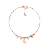 Mond Armband aus 925 Silber 18K Rosévergoldet mit Halbmond Anhänger und kleinen Sonnen. Mit Verlängerungskette.