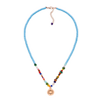 Choker-Kette Auge mit bunten, hochwertigen Edelsteinen und Auge Amulett 925 Silber rosévergoldet für Schutz.