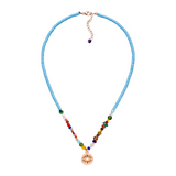 Choker-Kette Auge mit bunten, hochwertigen Edelsteinen und Auge Amulett 925 Silber rosévergoldet für Schutz.