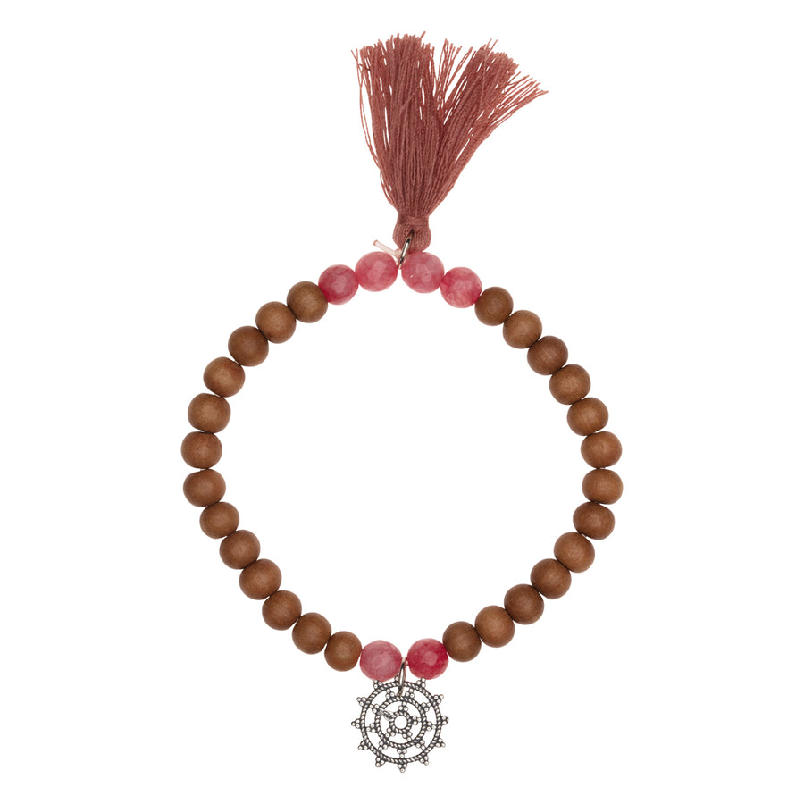 Shanti Bracelet Sandelholz-Stretch, Wheel of Karma & Rhodonit