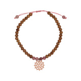Shanti Armband Sandelholz-Makramee, Wheel of Karma & Rhodonit