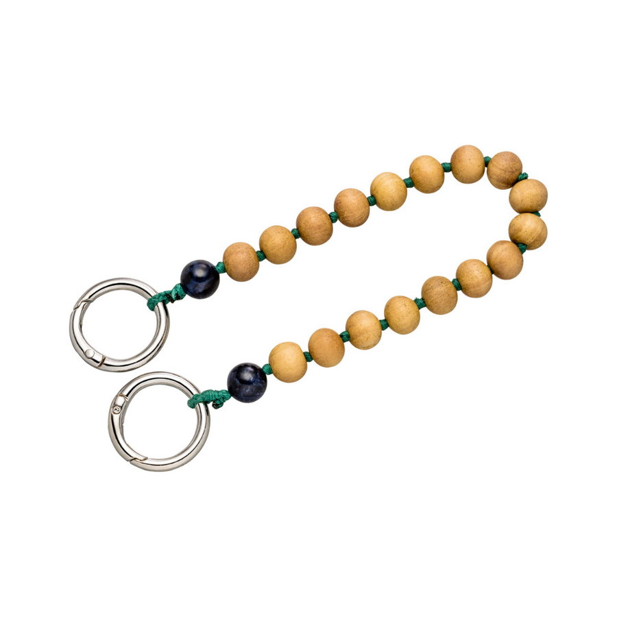 kurze Handykette Perle mit echten Turmalin Edelsteinen und zwei silbernen Ringen zum Einhängen der Smartphone Hüllen