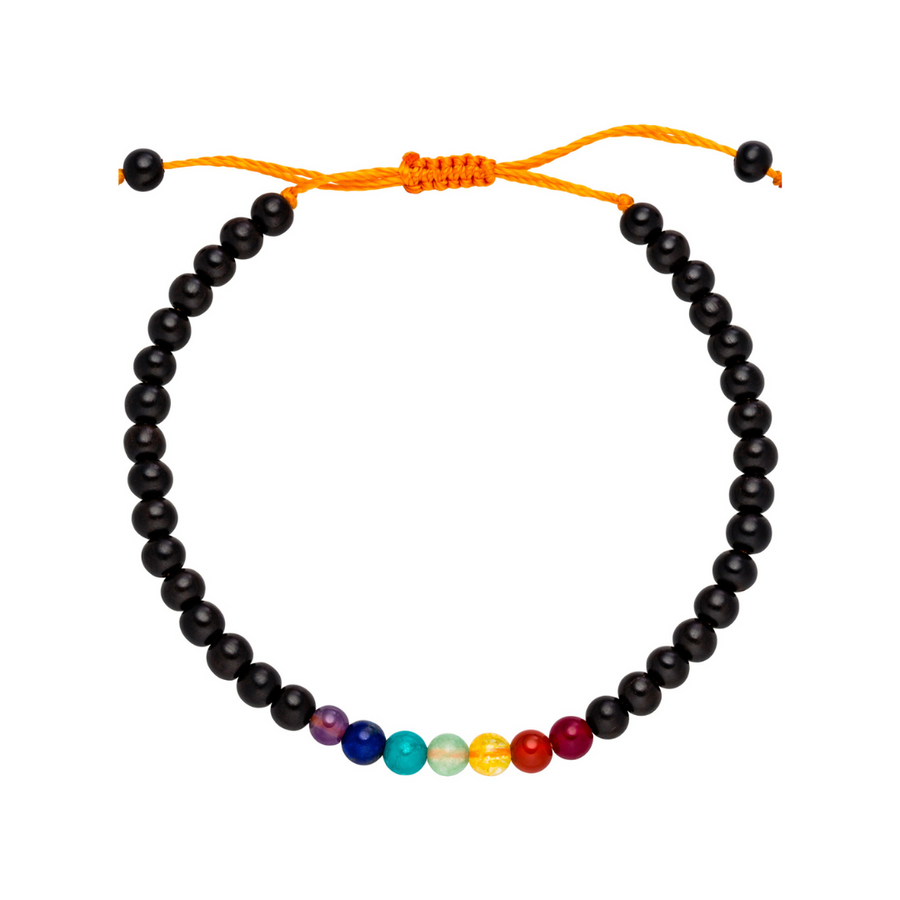 Chakra macrame armband, ebbenhout