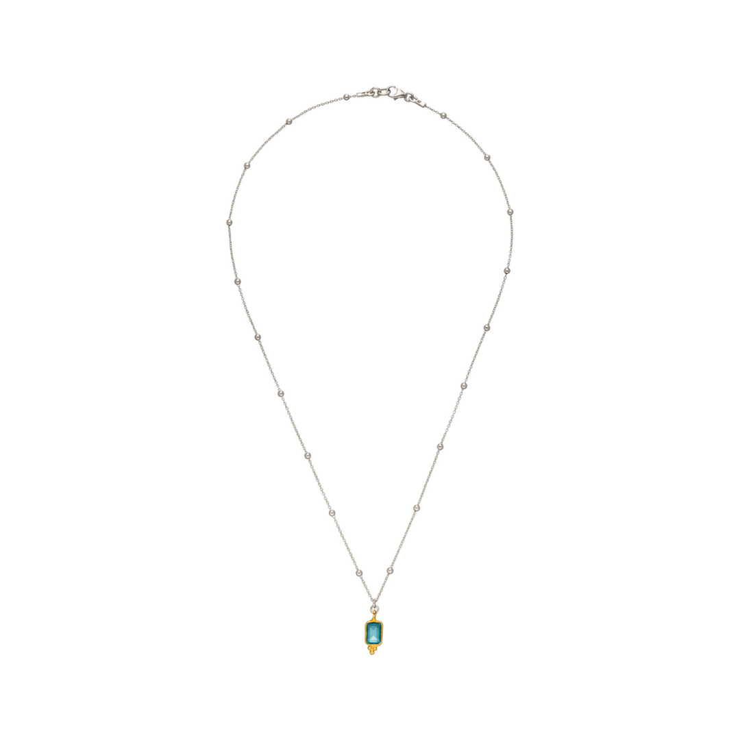 Aquamarin Kette Love mit echtem Edelstein in Gold gefasst und 925 Silberkette.