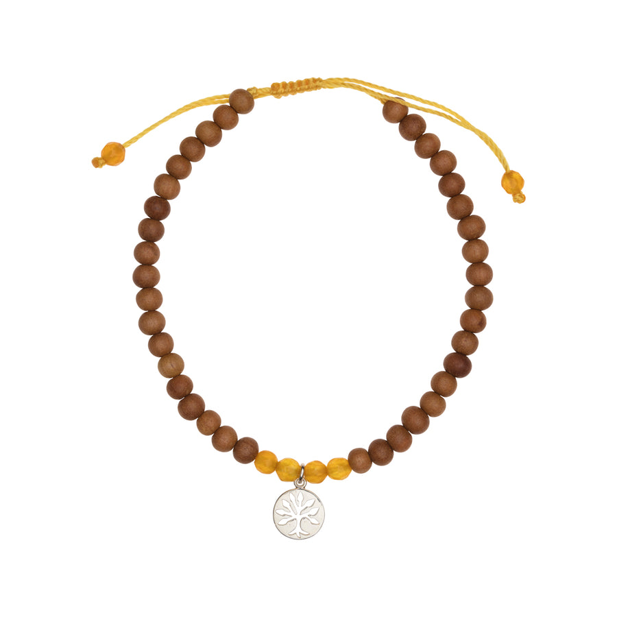 Shanti Bracelet Sandelholz-Makramee, Lebensbaum & gelber Quarz