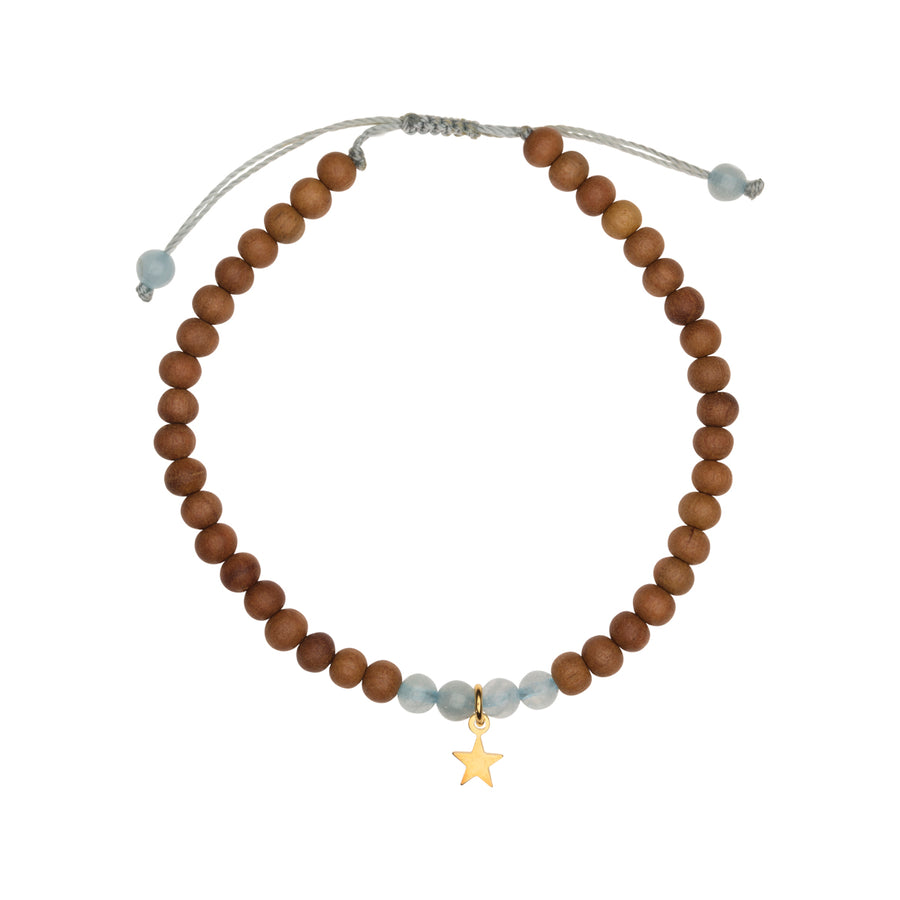 Shanti Bracelet Sandalwood Macrame, Star & Aquamarine