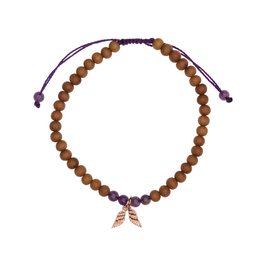 Shanti Armband Sandelhout Macrame, Vleugels & Amethist