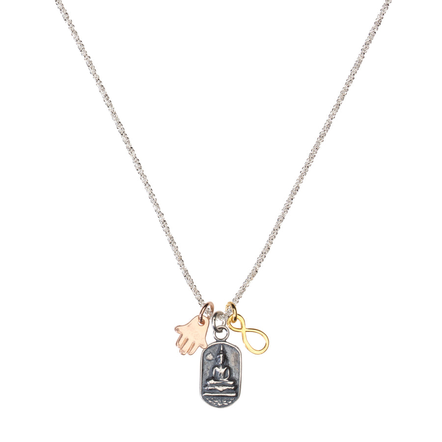 Silver glitter necklace with lucky charms