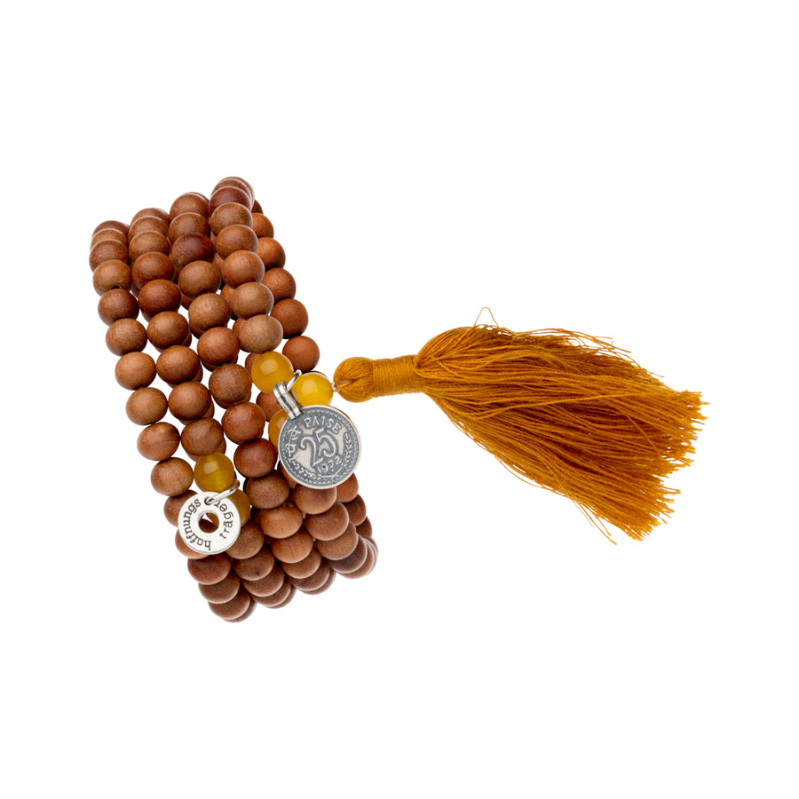 Sandalwood stretch bracelet, yellow quartz, silver