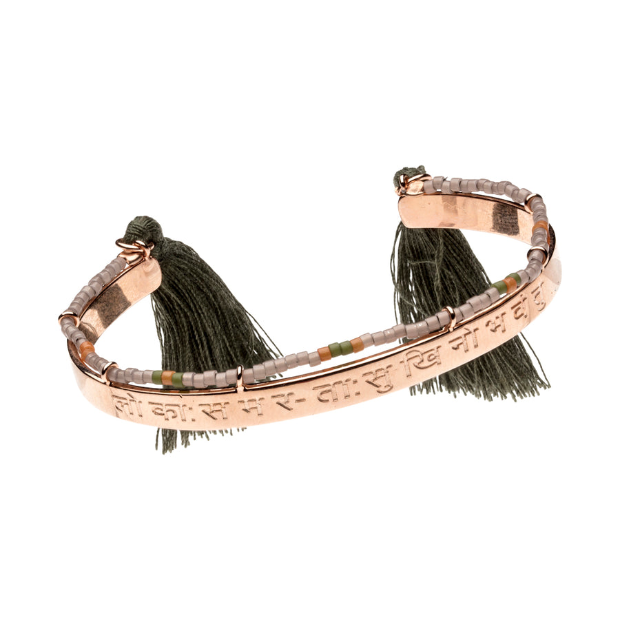 Brazalete Mantra con Miyukis en taupe. aceituna y azafrán