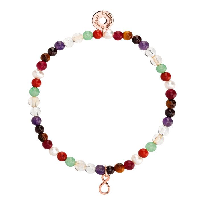 Mala Armband 9 Planeten mit echten Edelsteinen und rosegoldenem Anhänger.