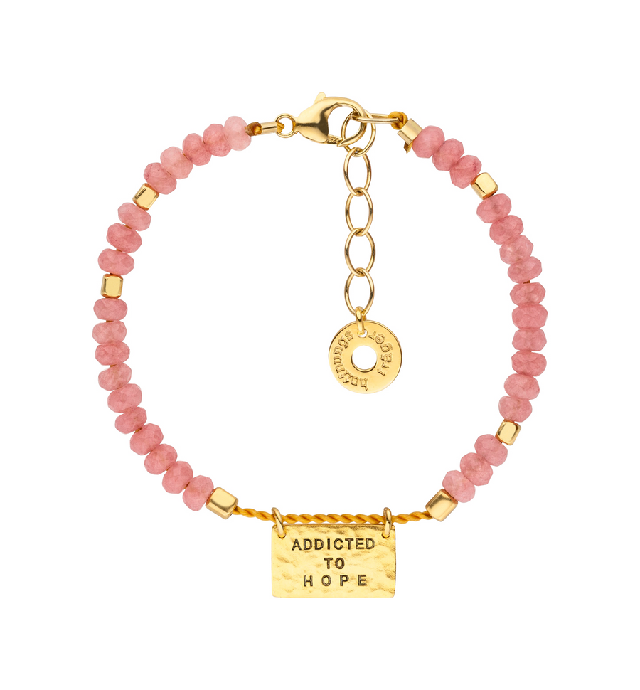 Rosafarbenes Achat Edelstein Armband mit goldenem Anhänger
