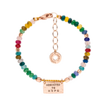 Buntes edelstein armband mit rosegoldenem anhaenger und addicted to hope gravur