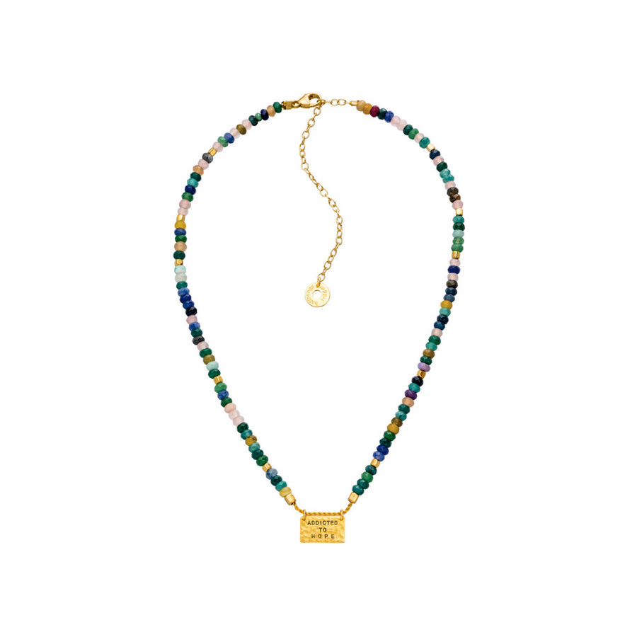Choker Kette aus Edelsteinen und Gold Anhänger