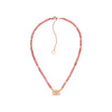 choker kette aus rosafarbenen achat edelsteinen mit rosegoldene, anhänger mit addicted to hope gravur