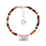 Edelstein Armband aus rot und orangefarbenen Achat Edelsteinen mit Silber Anhaenger und Gravur Addicted to Hope