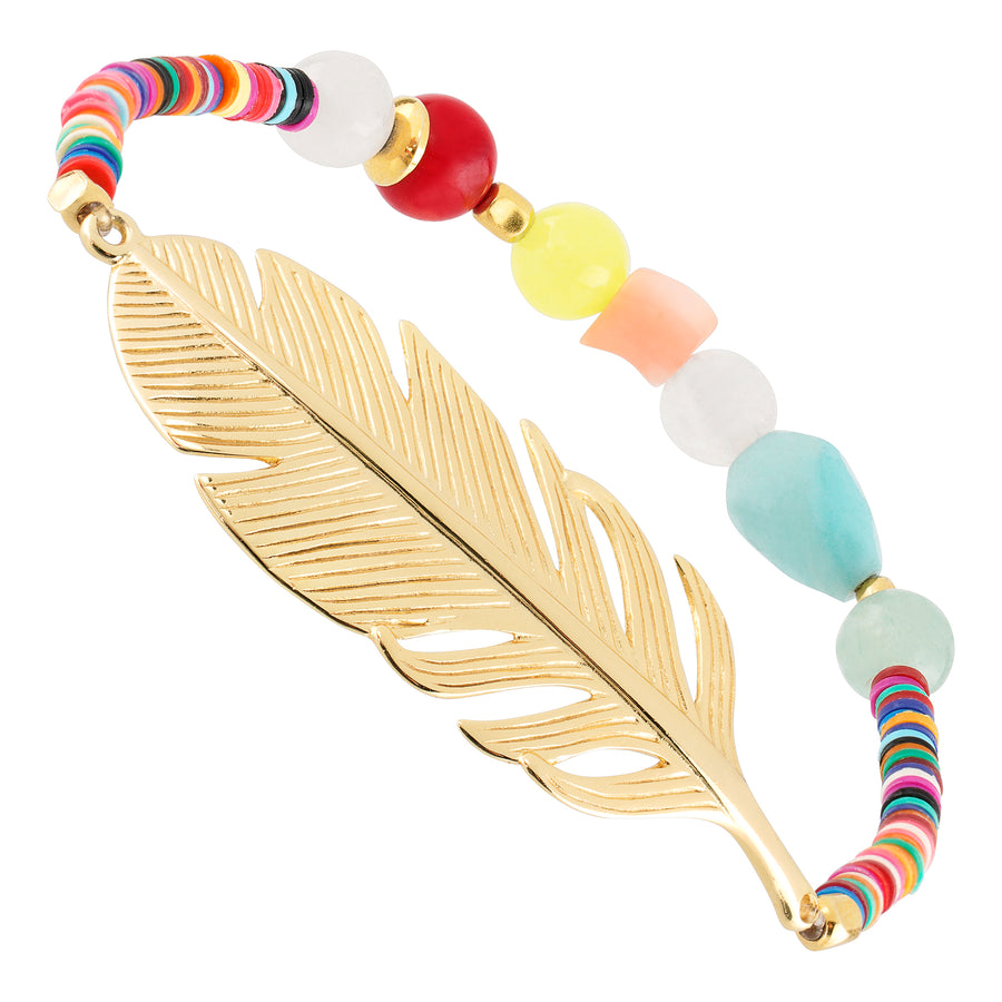 Stretch Armband Africa mit vergoldeter Feder und bunten Edelsteinen von Hoffnungsträger Hamburg
