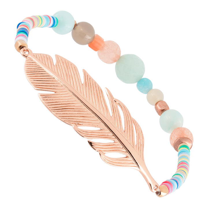 Armband Feder Rosevergoldet mit bunten Perlen