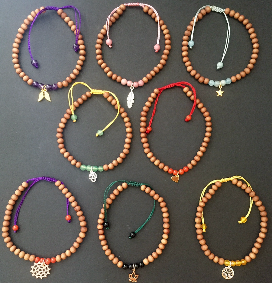 Shanti Bracelet Sandalwood Macrame, Star & Aquamarine