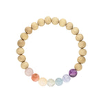 Chakra Armband aus Sandelholz Perlen und sieben Edelsteinen in Pastellfarben.