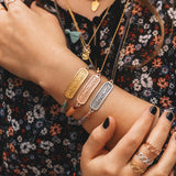 Om Mani Padme Hum stretch bracelet, silver 