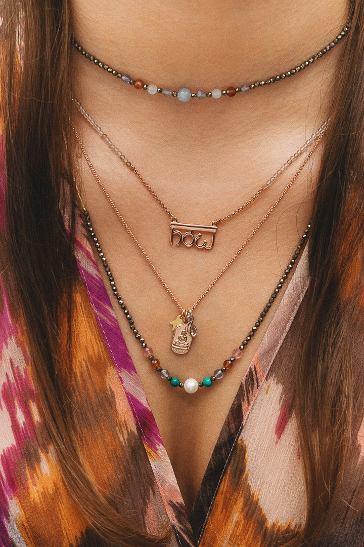 Längenverstellbare Choker Kette aus Pyrit Steinen und Perle