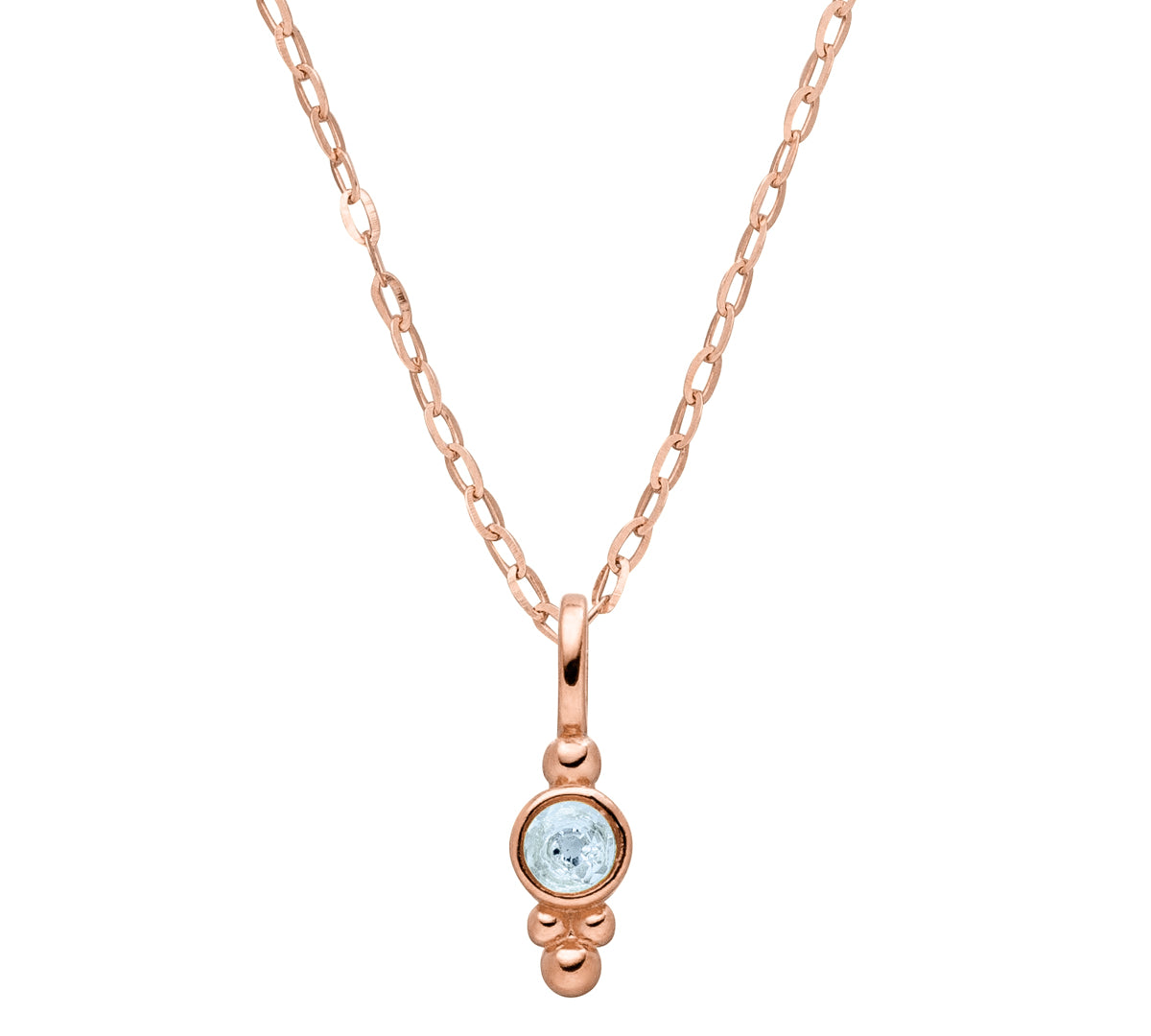 Geburtsstein Kette mit hellblauem Topaz Anhänger an rosévergoldeter 925er Silber Kette.