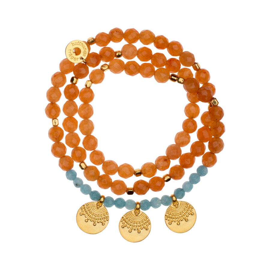 Edelstein Armband mit Aventurin Steinen und vergoldeten indischen Münzen als Yoga Armband