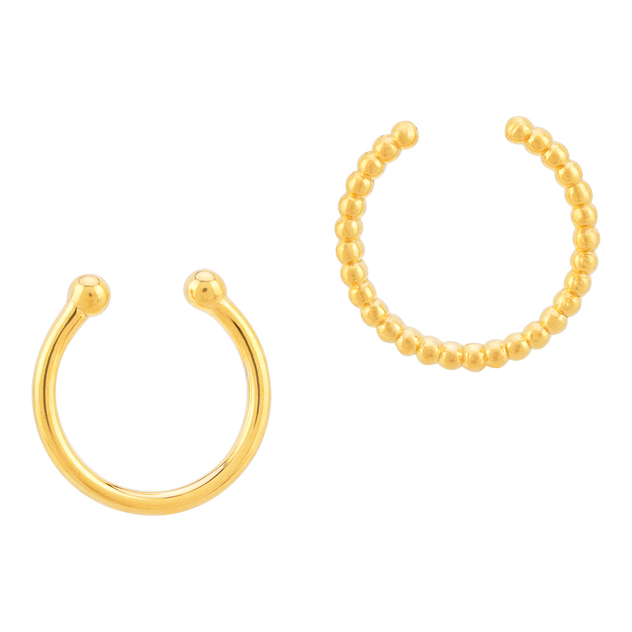 Ear Cuffs im Set aus vergoldetem Sterlingsilber mit Bubbles und glatt.