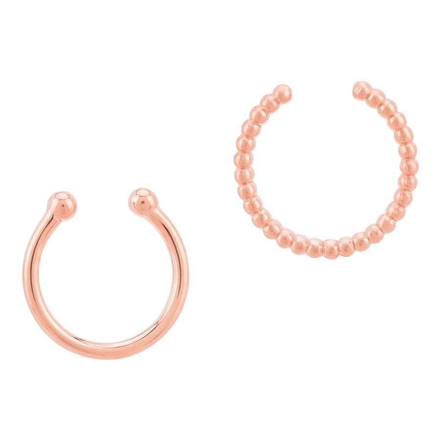 Roségoldene Ear Cuffs im 2er Set mit schlichtem Ear Cuff und Bubbles Ear Cuff.