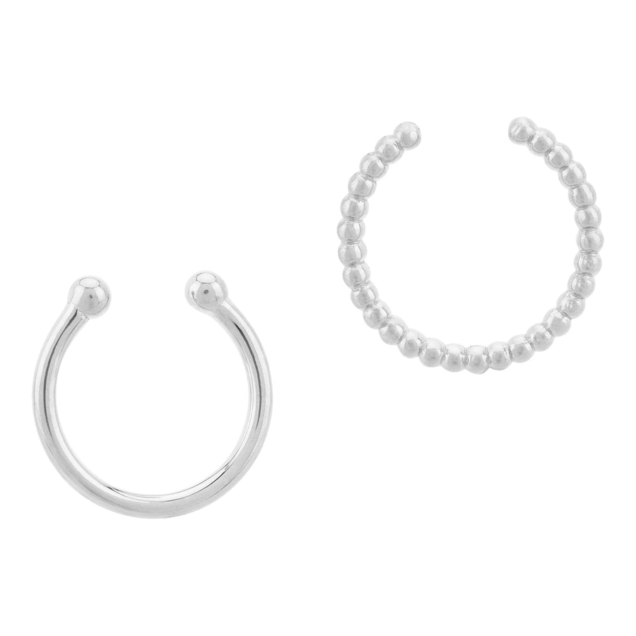 Sterlingsilber Ear Cuffs im 2er Set mit glattem Ear Cuff und Bubble Ear Cuff.