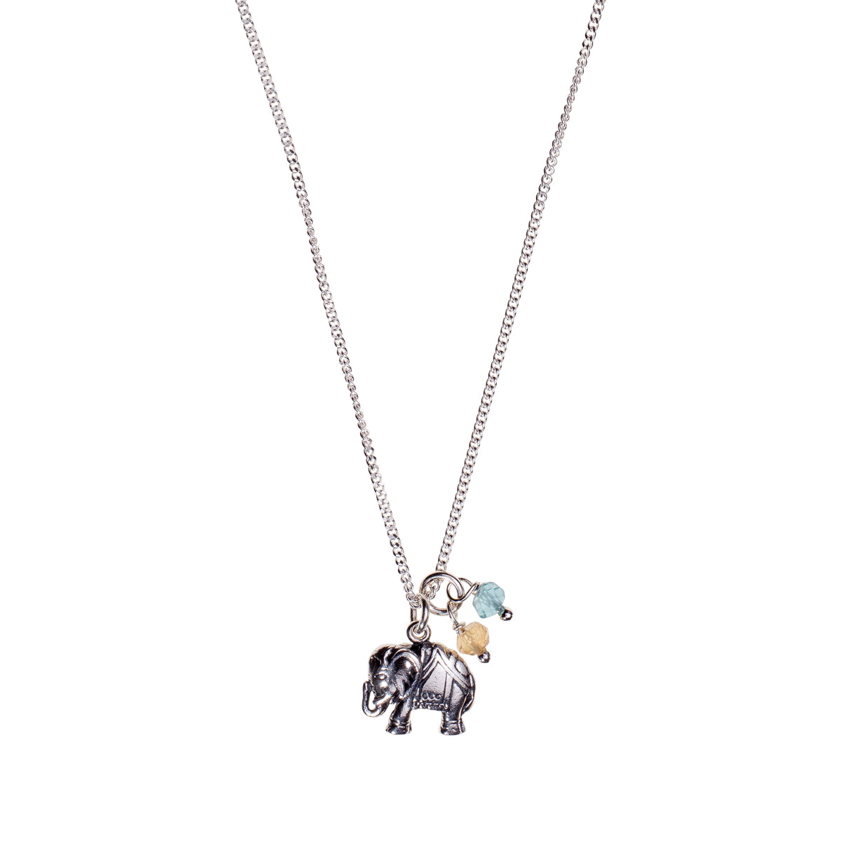 Love Kette Elefant Kette aus 925 Silber und zwei Citrin Edelsteinen.