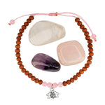 Geschenkset mit Sandelholz Armband und Rosenquarz, Amethyst und Bergkristall Edelsteinen.