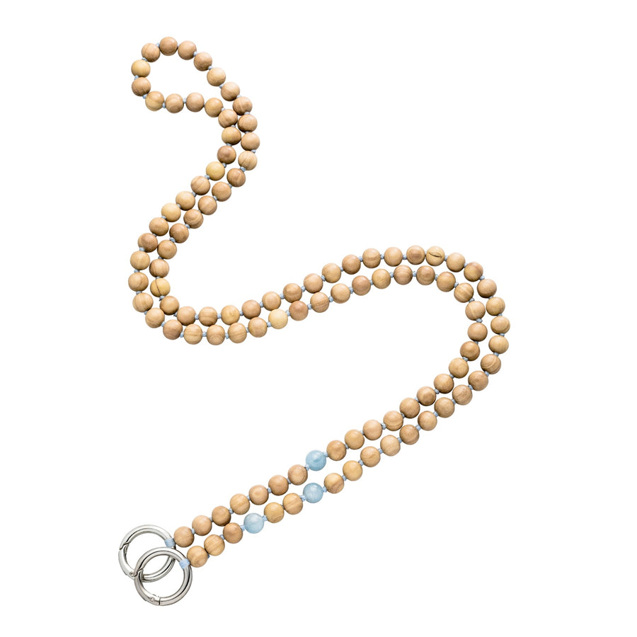 Handykette Perlen aus Sandelholz und hellblauen Aquamarin Edelsteinen