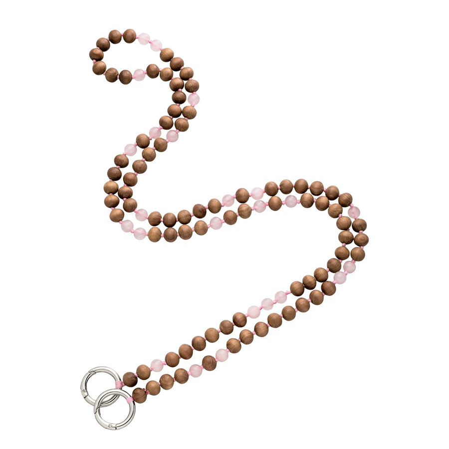 Handykette aus Sandelholz Perlen und vielen Rosenquraz Perlen mit silber Ringen von hoffnungsträger