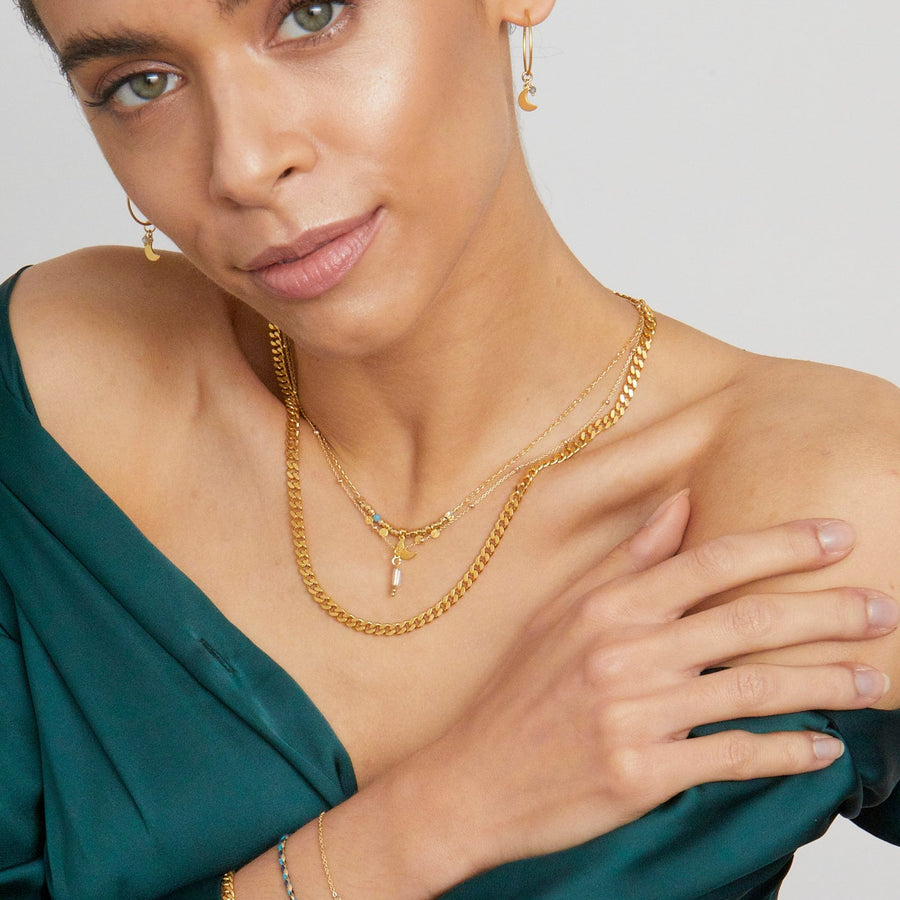 Vergoldete Mond Kette mit Verlängerungskette für Layering Look.