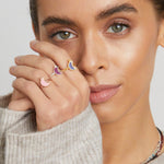 Mond Ring in 925er Silber mit Halbmond Sichel in Lila.