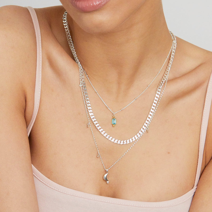 Magische maan glitterketting, zilver