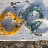 Doppelreihige Edelstein Armbänder aus echten Steinen mit spirituellem Mandala Anhänger.